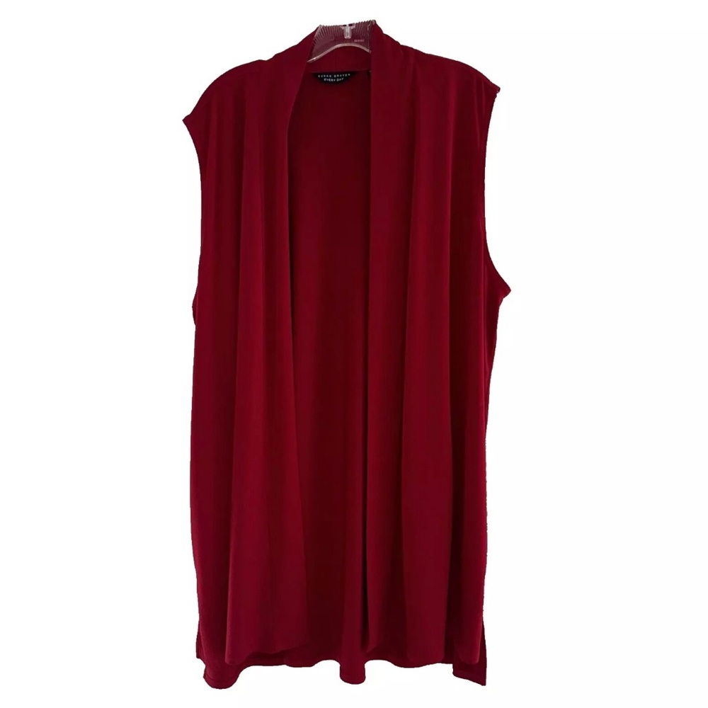 Susan Graver Womens X-Large Cardigan Burgundy XL Sleeveless Silky Stretch Top